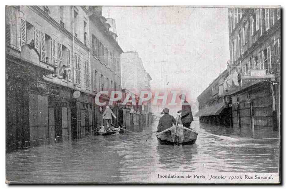 CPA Paris Inondations Janvier 1910 Crues de la Seine Rue Srucouf