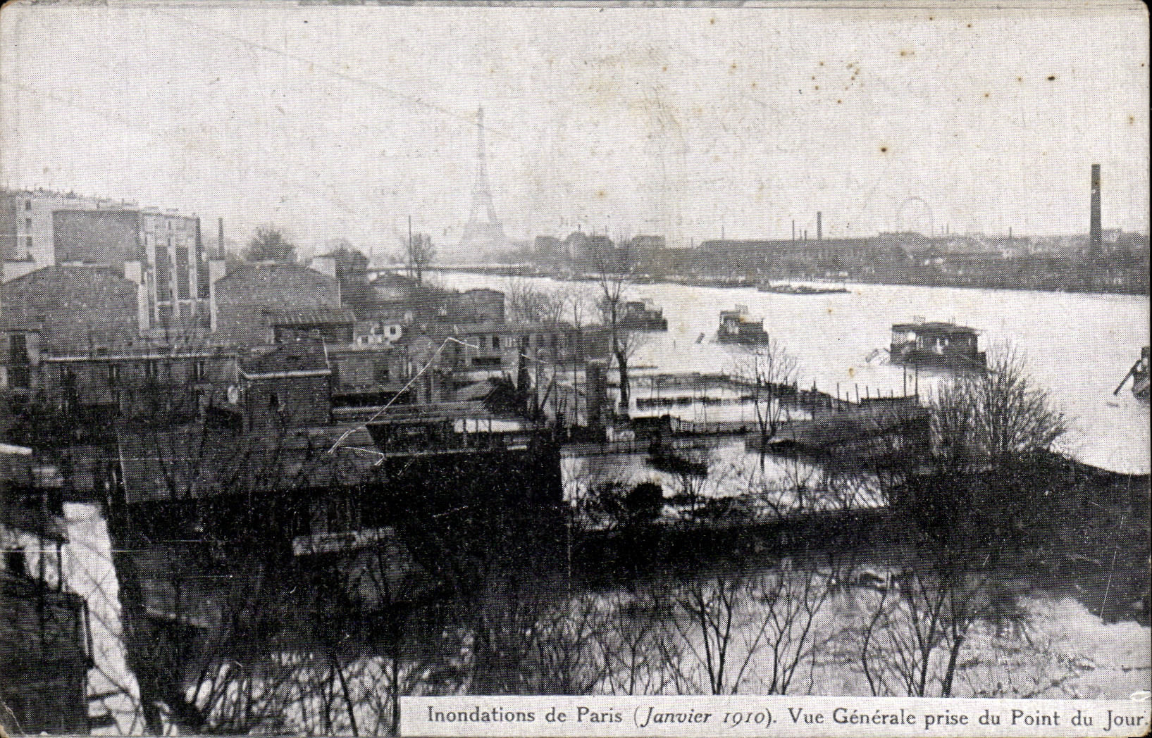 CPA Paris Inondations Janvier 1910 Crues de la Seine Vue generale prise du point du jour