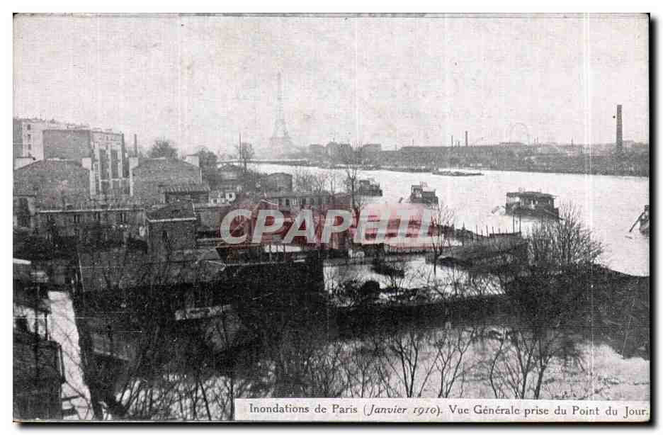 CPA Paris Inondations Janvier 1910 Vue generale prise du point du jour Tour Eiffel