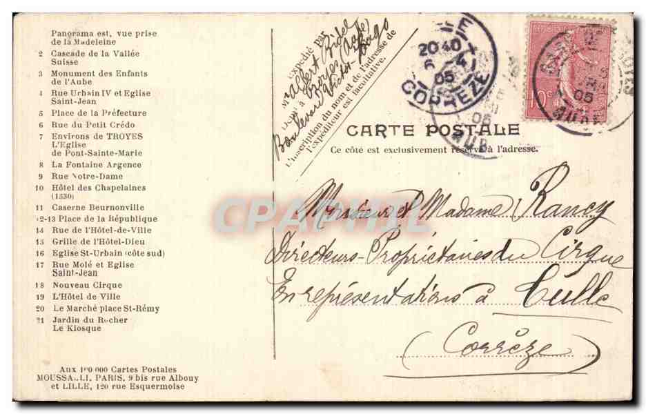 Troyes — Souvenir de Troyes — Moussa, Paris — Verso