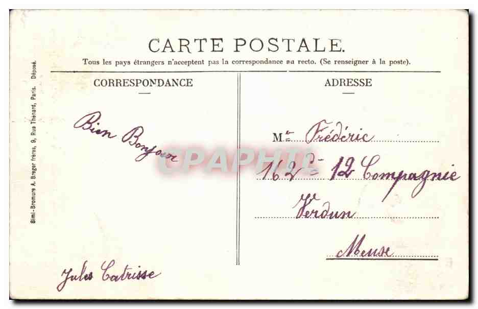 CPA Aulnois en perthois le tombeau de JB Duquenois ICard Beitz — Rückseite