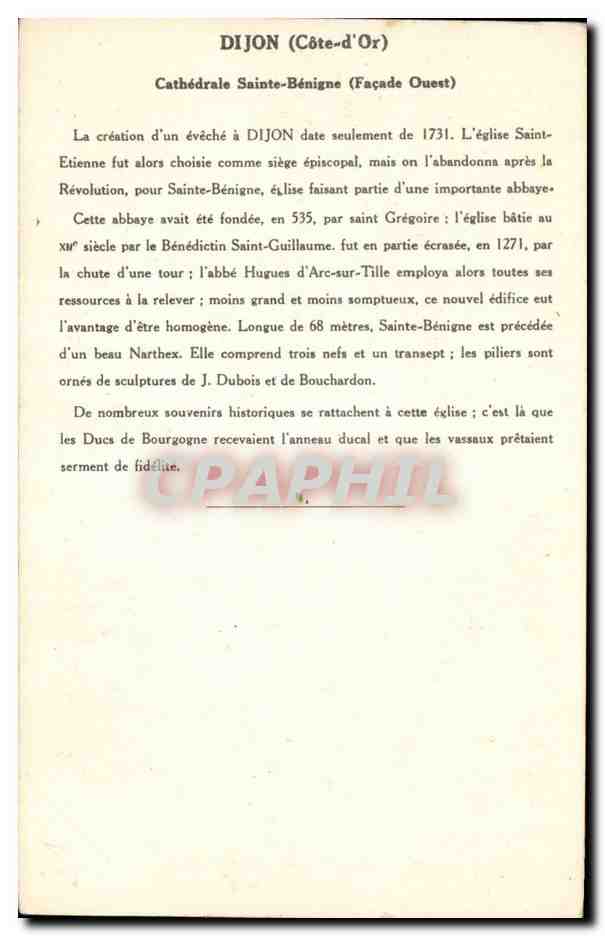 CPA Dijon Cathedrale Saint Benigne  — Verso