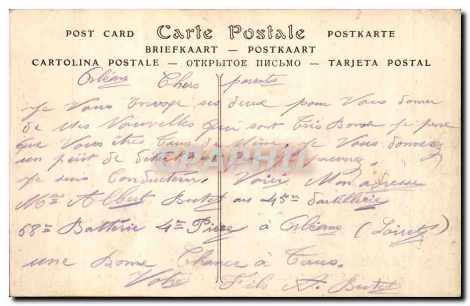 CPA Orleans La caserne du quartier du portail Artillerie Militaria  — Verso