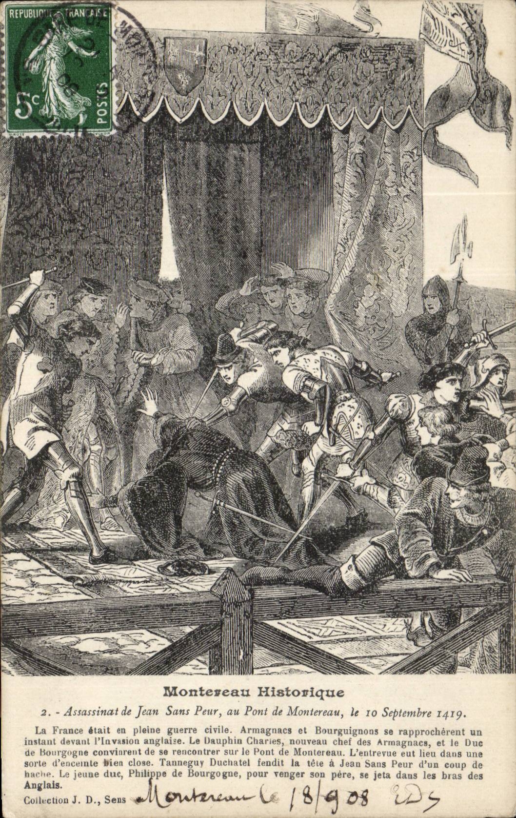 CPA Montereau Assassinat de Jean sans peur au Pont de Montereau le 10 septembre 1419