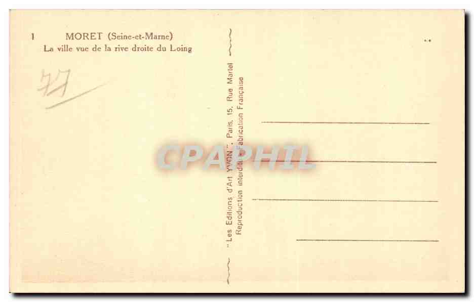 Moret sur Loing CPA La ville vue de la rive droite du Loing — Verso