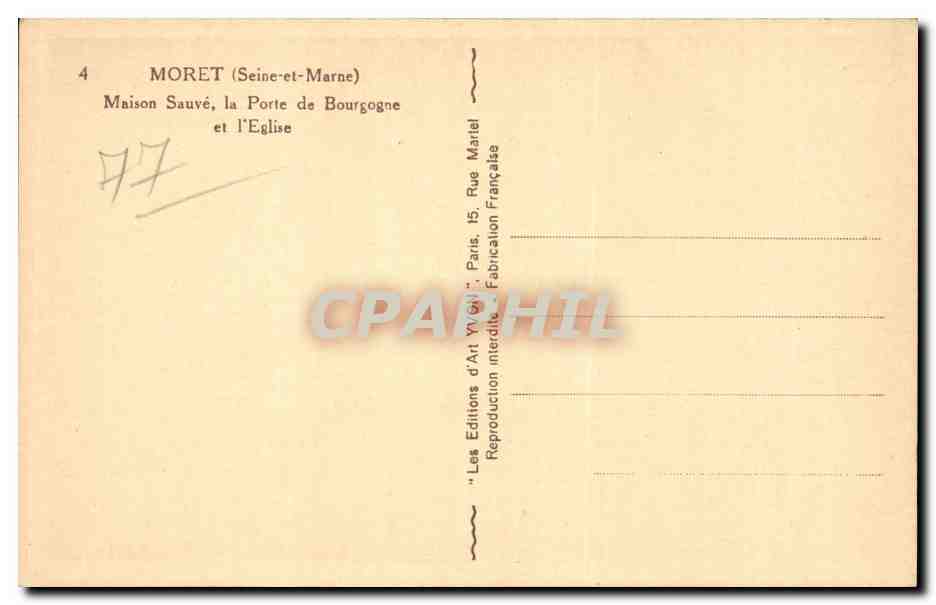 Moret (Seine-et-Marne) — Maison Sauvé, la Porte de Bourgogne et l'Église — Les Éditions d'Art Yvon — Verso