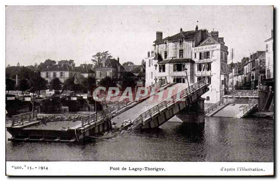 Pont de Lagny-Thorigny — détruit — d'après l'Illustration, série "GEO" n°15 - 1914