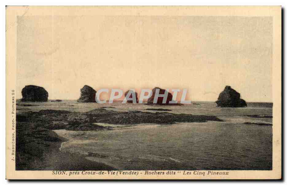 Sion, près Croix-de-Vie (Vendée) — Rochers dits 'Les Cinq Pineaux' — J. Robuchon, Phot. - Pariers 36