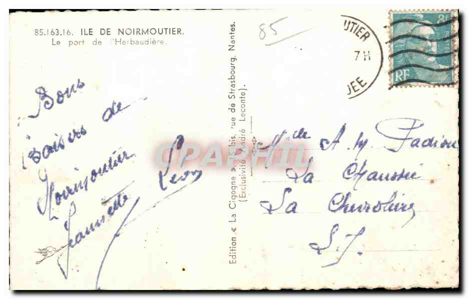 Le port de l'Herbaudière — Île de Noirmoutier — Édition « La Cigogne » — Back