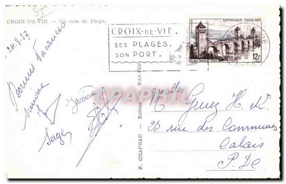 Croix-de-Vie — Un coin de Plage — F. Chapeau, Nantes — Verso