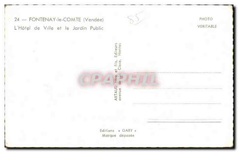 CPSM Fontenay le Comte L'hotel de ville et le jardin public — Back