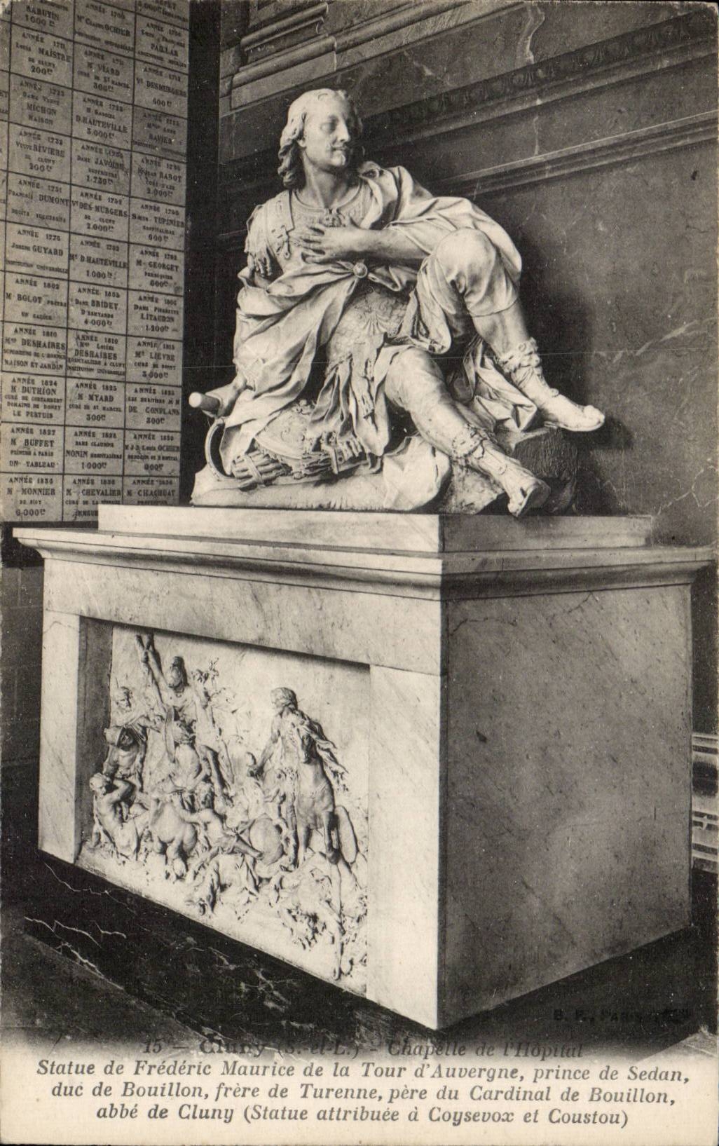Cluny (S.-et-L.) — Chapelle de l'Hôpital — Statue de Frédéric Maurice de la Tour d'Auvergne, duc de Bouillon, frère de Turenne, père du Cardinal de Bouillon (Statue attribuée à Coysevox et Coustou)