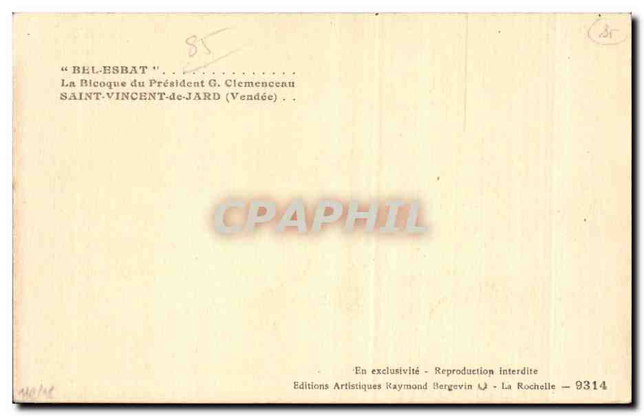 CPA St Vincent du Jard la bicoque de Clemenceau Bel Essat — Back