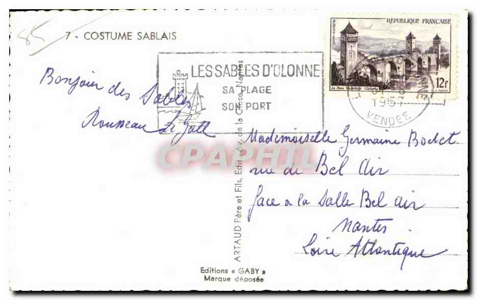 CPSM Les Sables d'olonne Costume sablais Folklore Costume — Verso