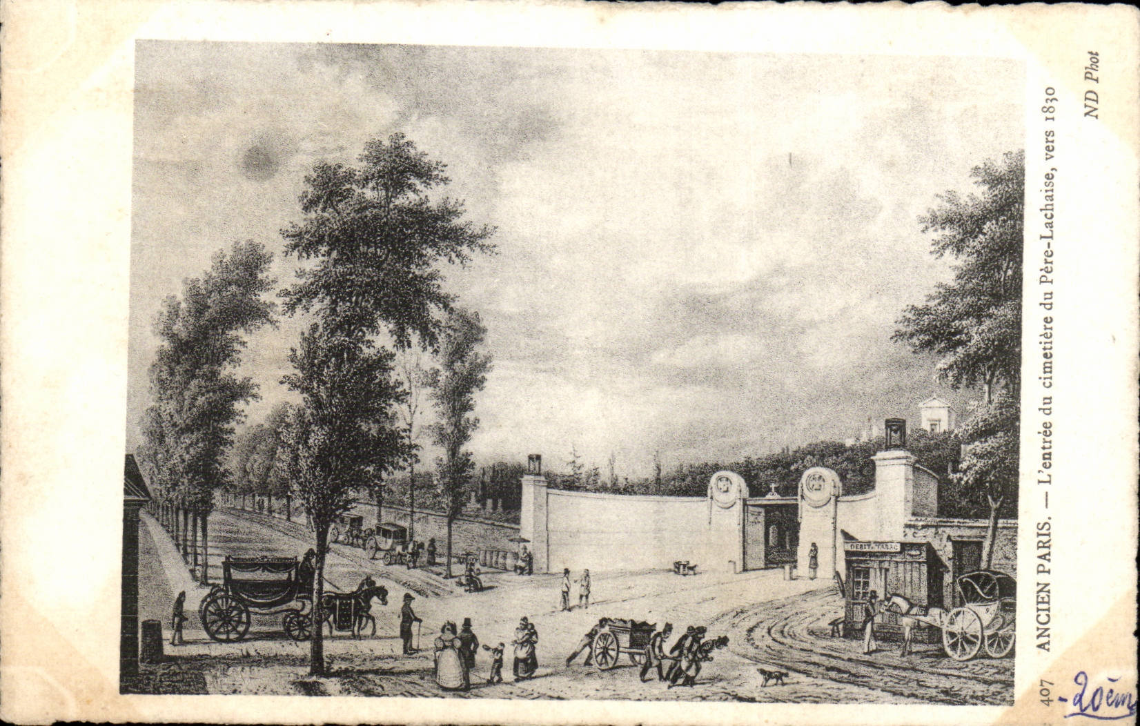 CPA Paris Ancien paris l'entree du cimetiere Pere lachaise vers 1830