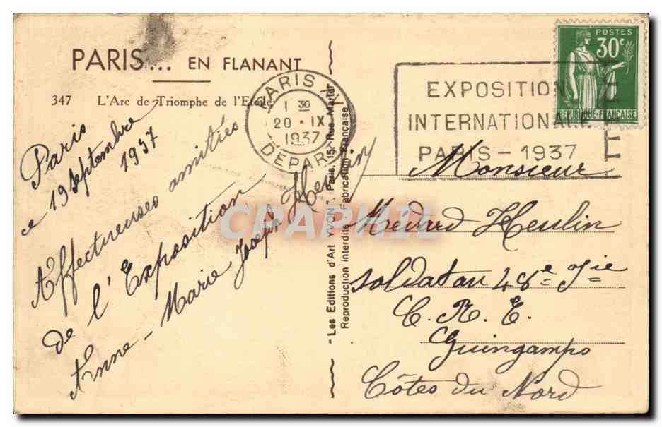 Paris CPA Arc de triomphe du Carrousel — Verso