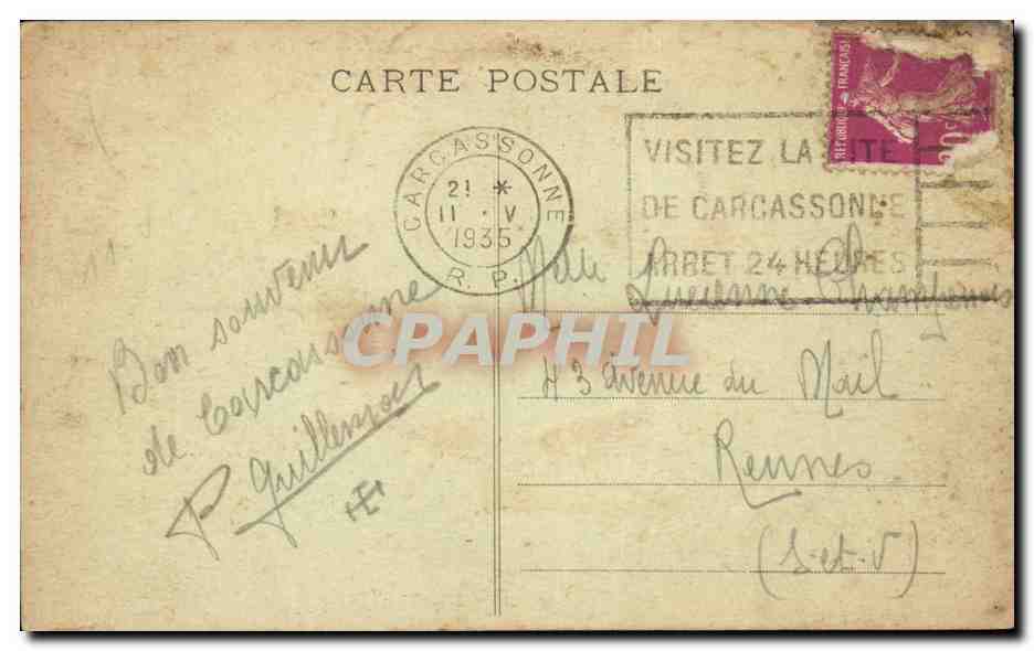 CPA Cite de Carcassonne Tours Saint Nazaire et tour Cremade — Verso