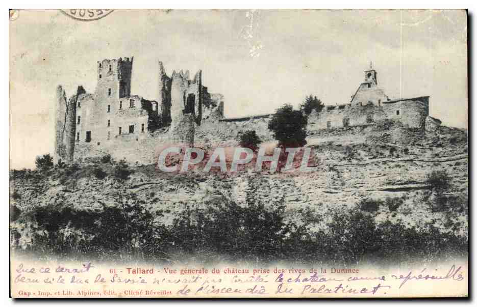 Tallard — Vue générale du château prise des rives de la Durance — Gap, Imp. et Lib. Alpines, Édit. Cliché Réveillet