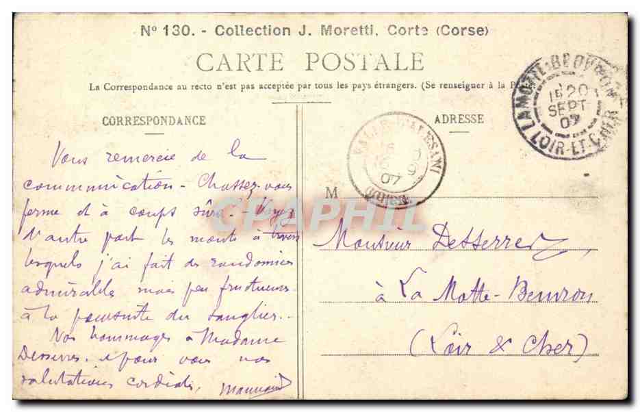 Gorges de la Restonica - CORTE (Corse) — éditeur 'Bastia' - n° de série 1 — Rückseite