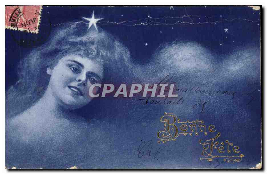 Femme sous les étoiles — Bonne Année — éditeur inconnu, n° de série non visible
