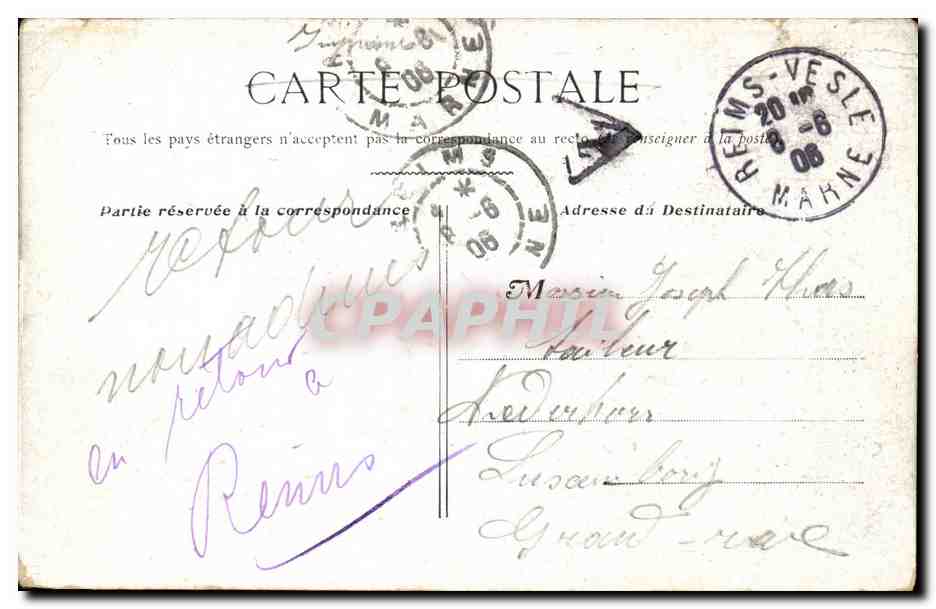 CPA Paris Porte St Denis — Verso