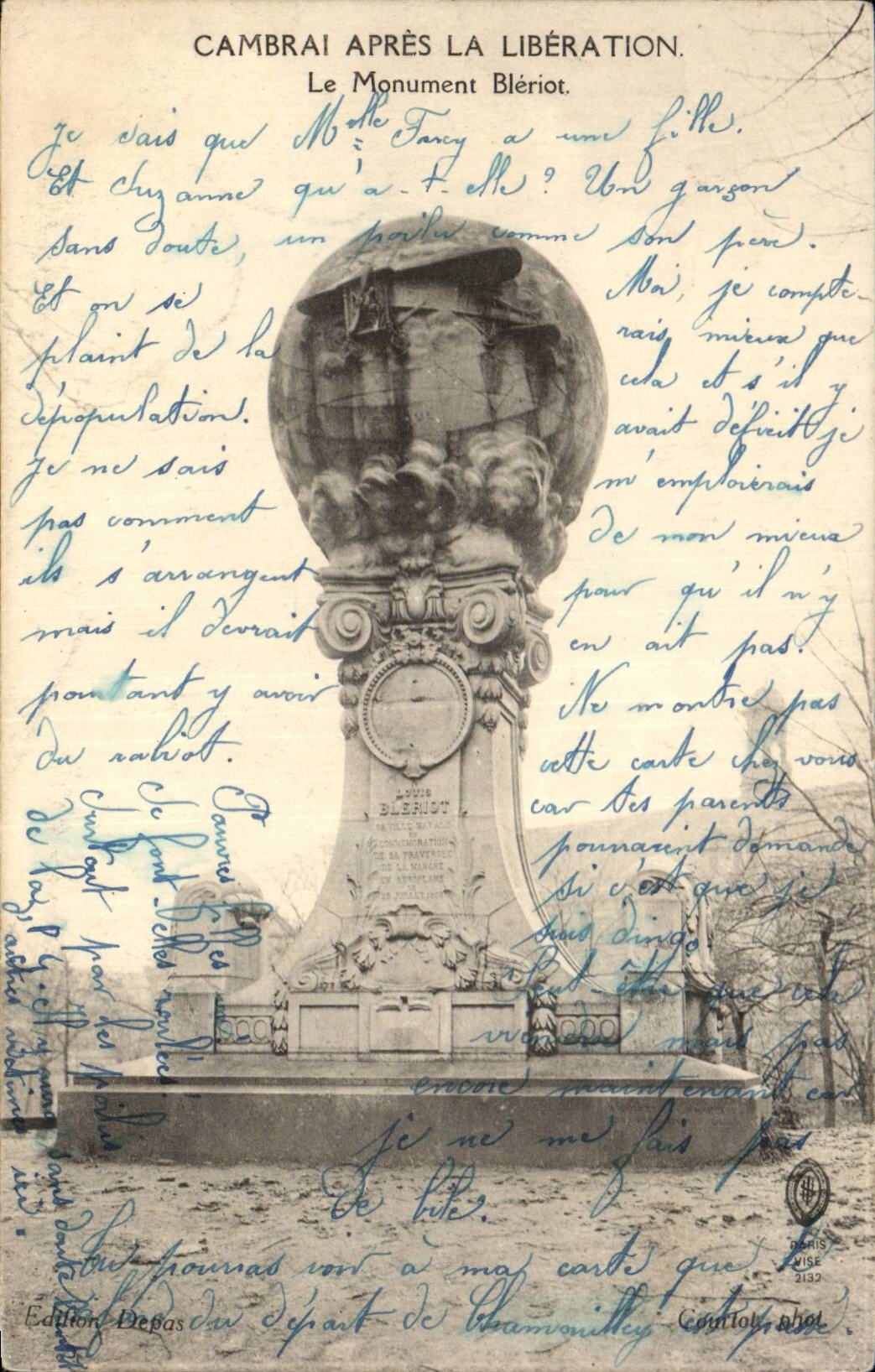 CPA CAmbrai apres la Liberation Le monument Bleriot Aviation Avion