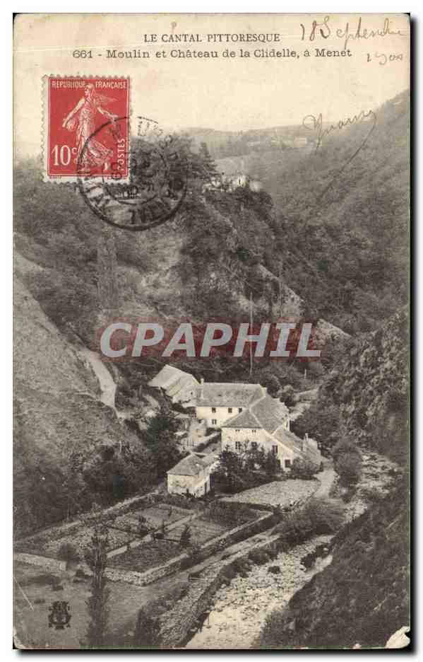 CPA Cantal Moulin et chateau de la Clidelle a Menet