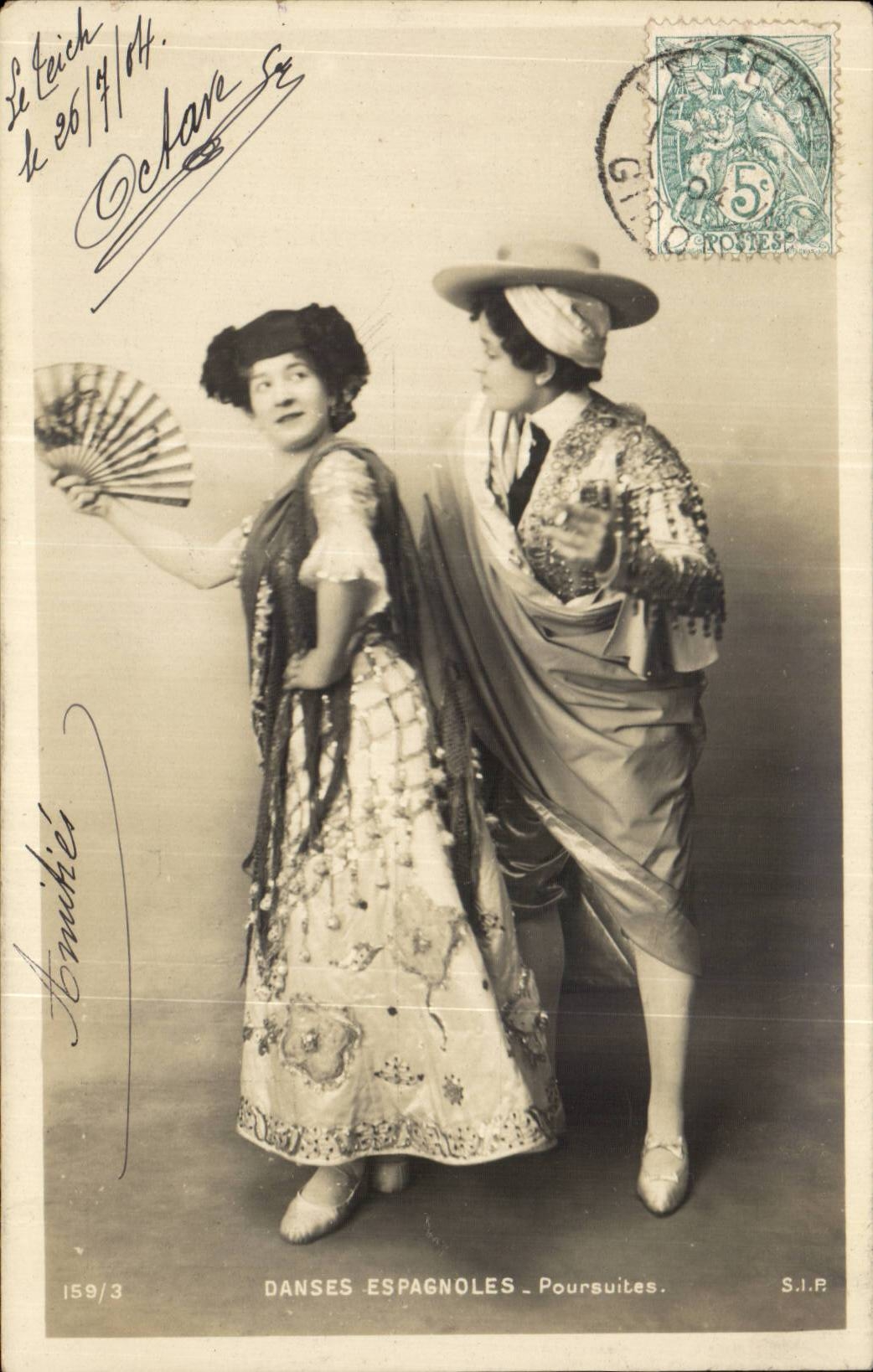 CPA Fantaisie Danses espagnoles Poursuites Eventail Folklore Danse