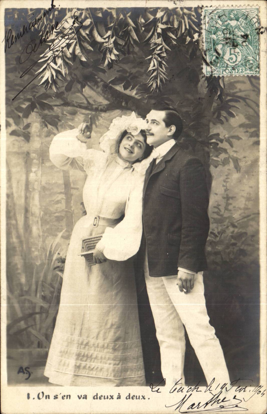 Couple sous un arbre — scène de théâtre — éditeur A.S. n°1