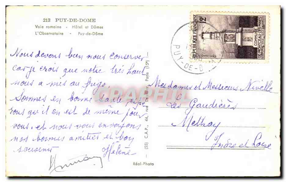 Puy-de-Dôme — Souvenir du PUY-de-DOME (Alt 1465 m) — Réal-Photo — Verso