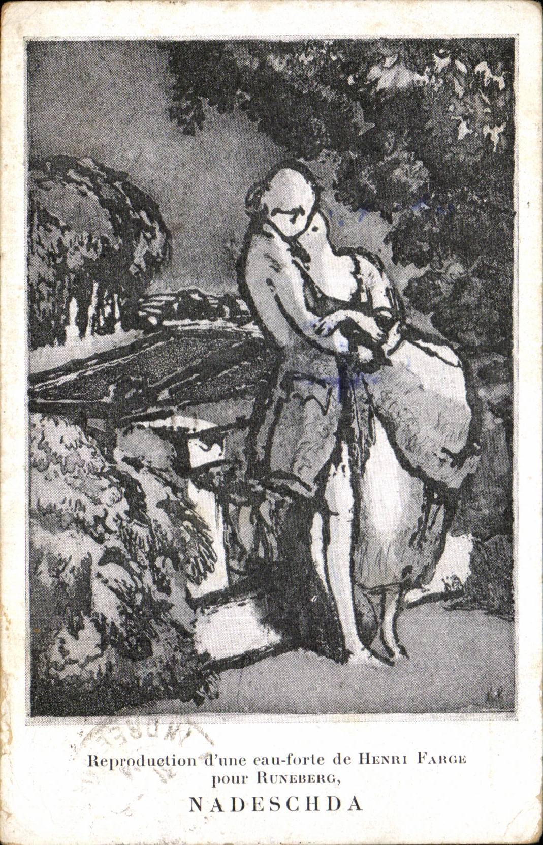 CPA Reproduction d'une eau forte de Henri Farge pour Runeberg Nadeschda