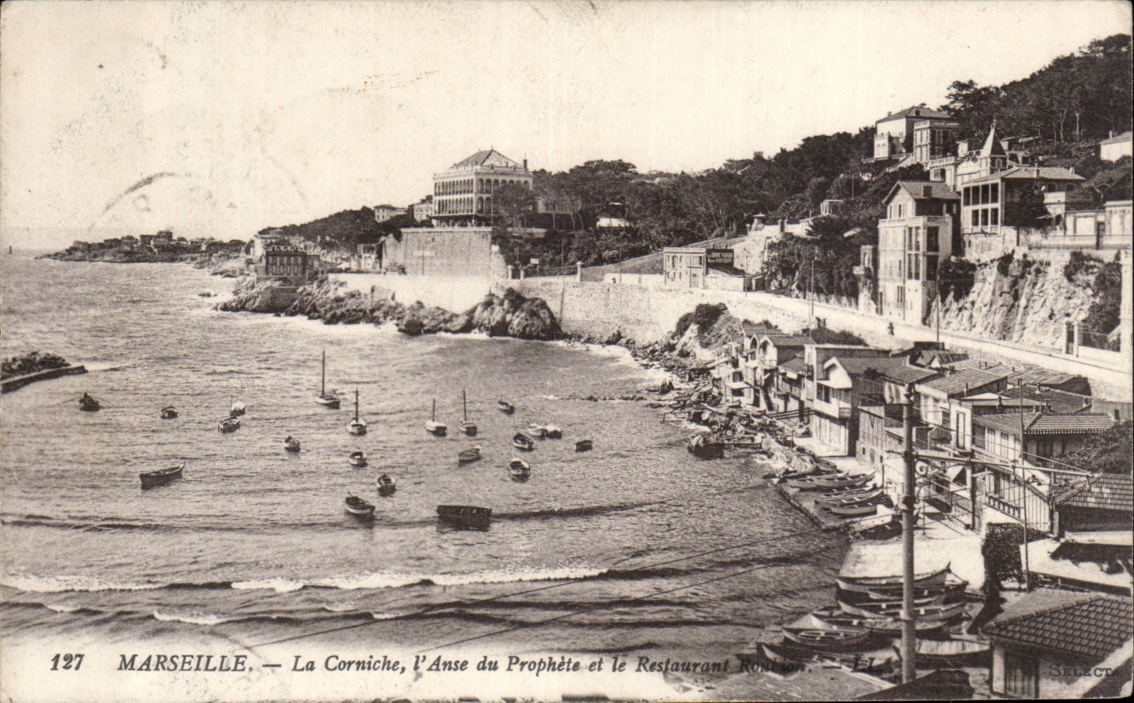 CPA Marseille la corniche l'anse du prophete et le restaurant