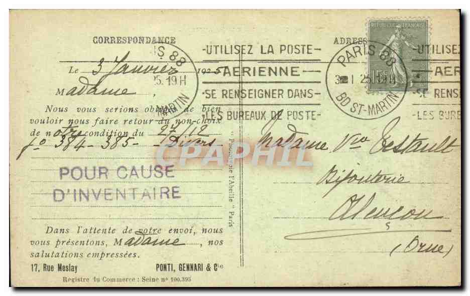 CPA Paris le grand palais — Rückseite