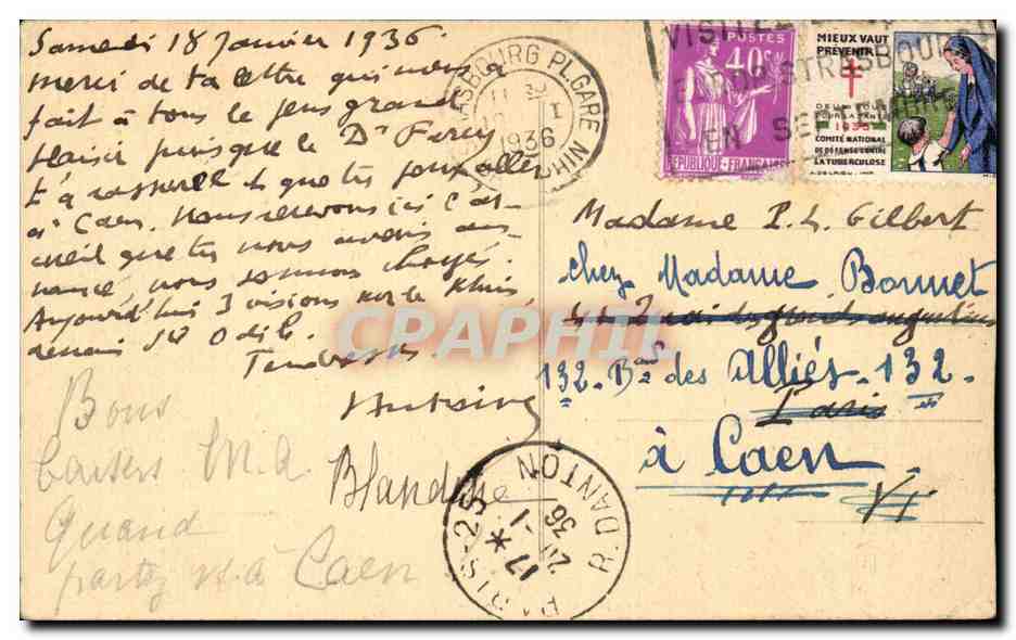CPA Strasbourg La cathedrale + vignette TuberculoseCroix Rouge — Rückseite