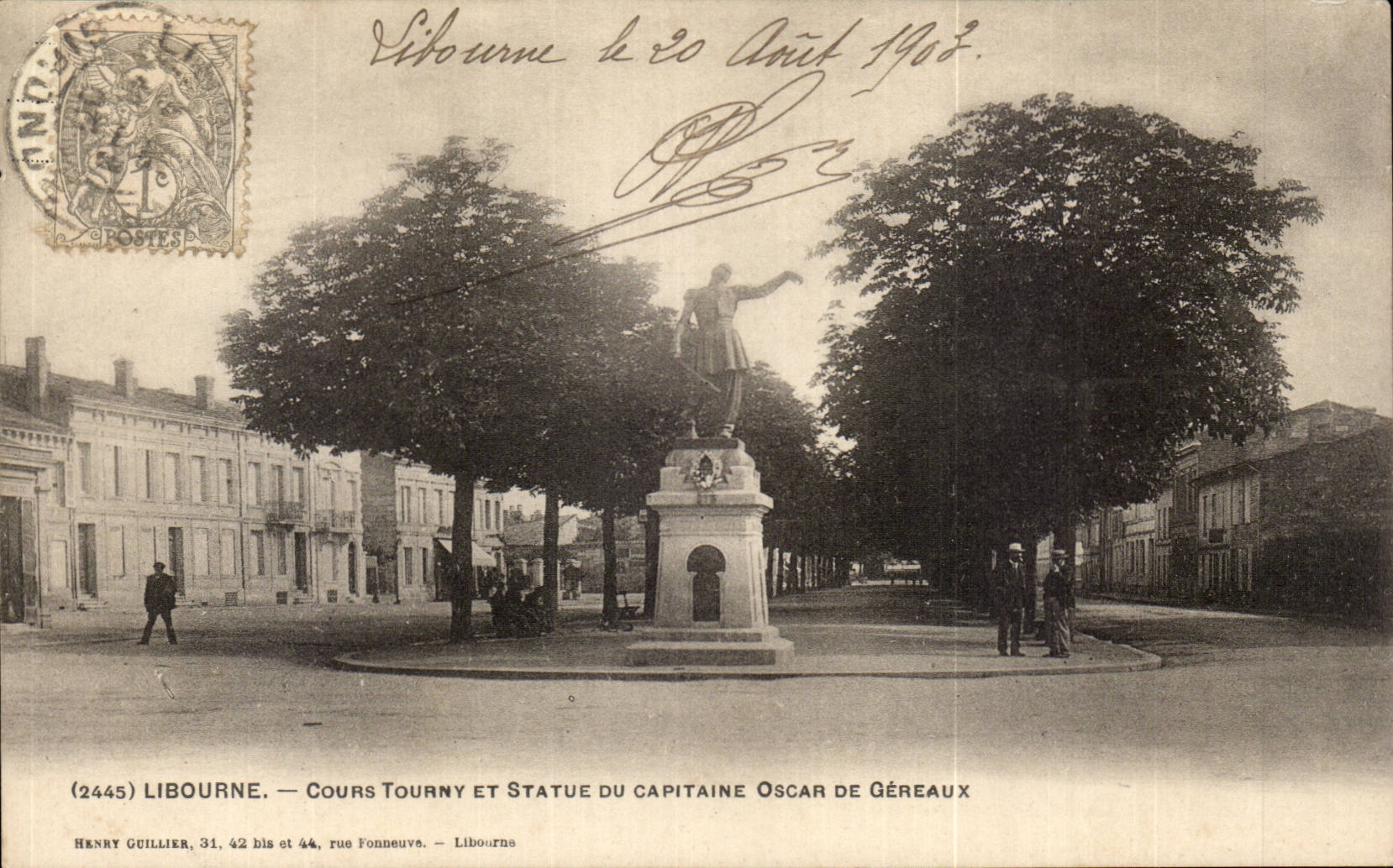 Libourne CPA Cours Tourny et statue du capitaine Oscar de Gereaux