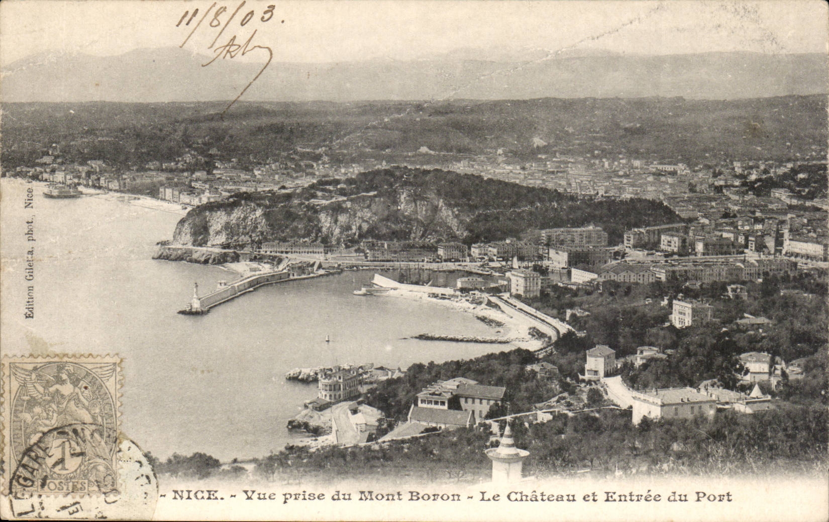 CPA Nice Vue prise du Mont boron Le chateau et Entree du port