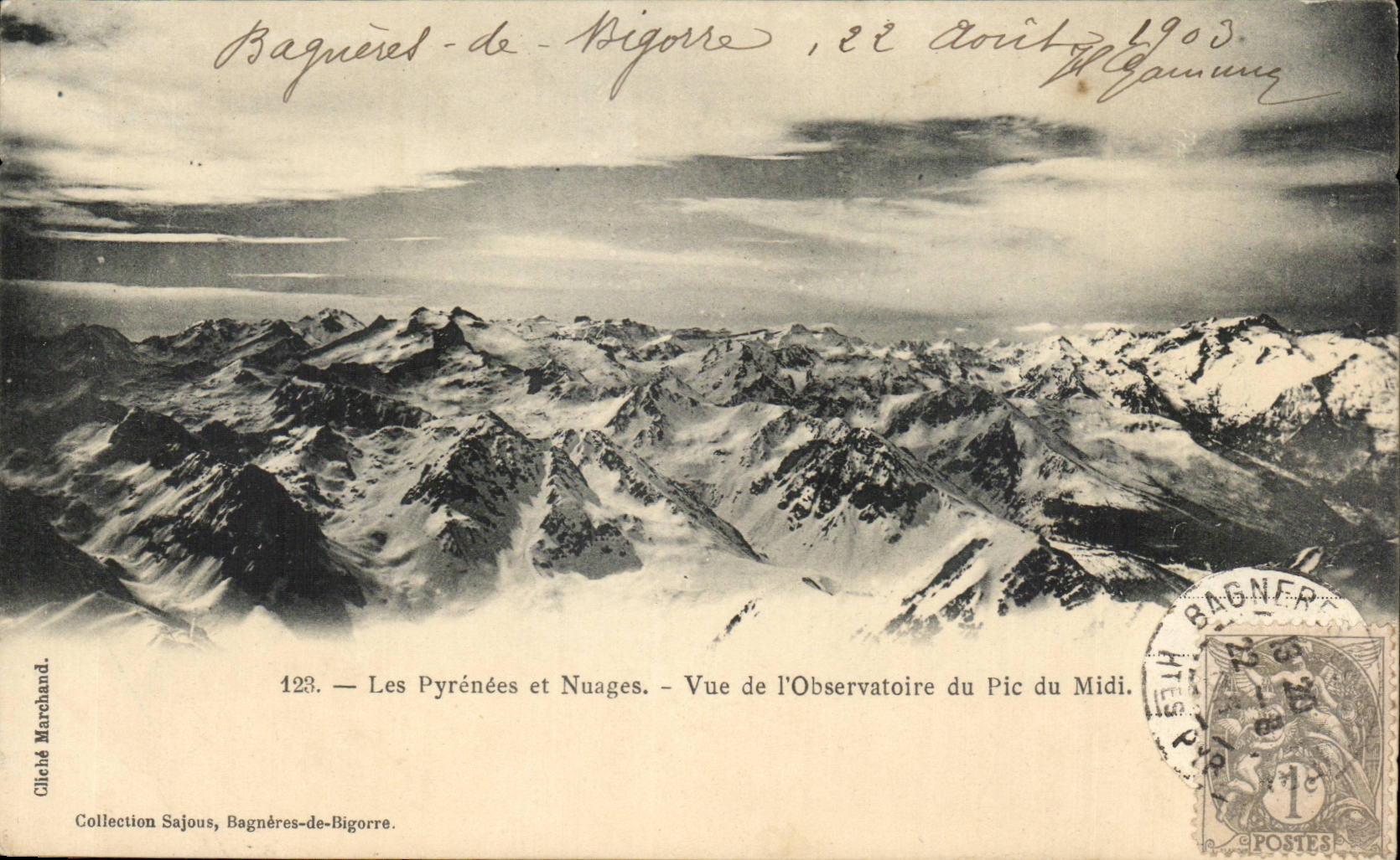 Les Pyrénées et Nuages — Vue de l'Observatoire du Pic du Midi — Collection Sajous, Bagnères-de-Bigorre