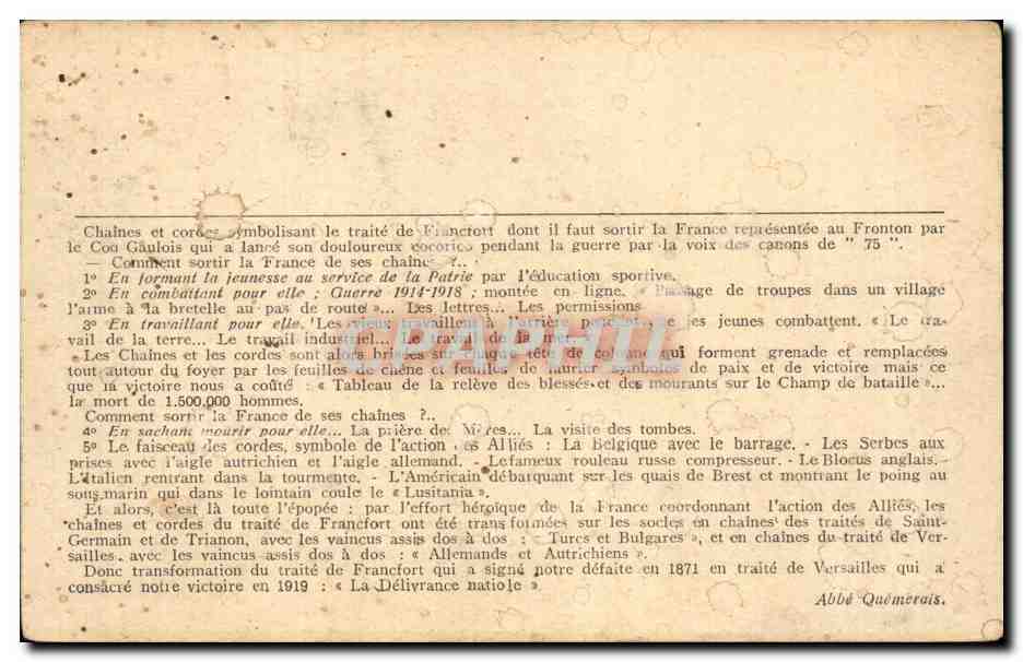 Cheminée monumentale — Musée Abbé Quémérains — Par M. l'Abbé Quémérains, Officier d'Académie — Verso