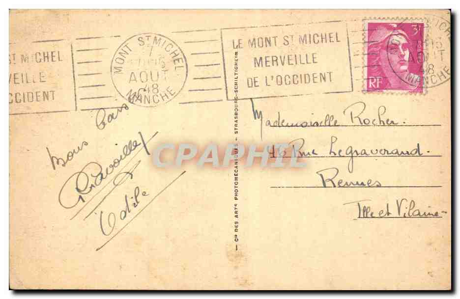 Le Mont-Saint-Michel — L'Abbaye, Salle des Hôtes (XIIIe siècle) — C.P. 48 — Verso