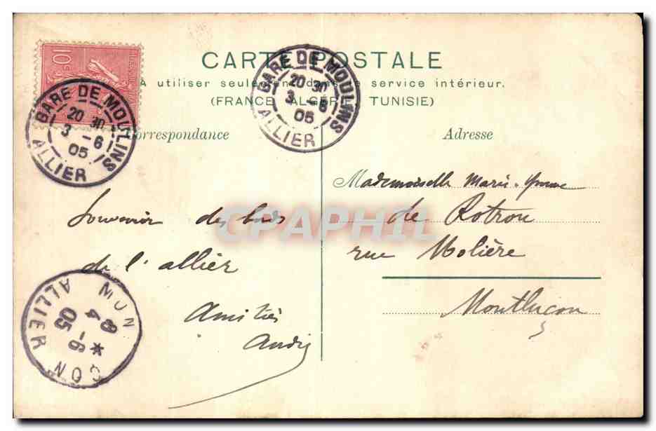 CPA Vue generale de Moulins Pont Regemortes — Rückseite