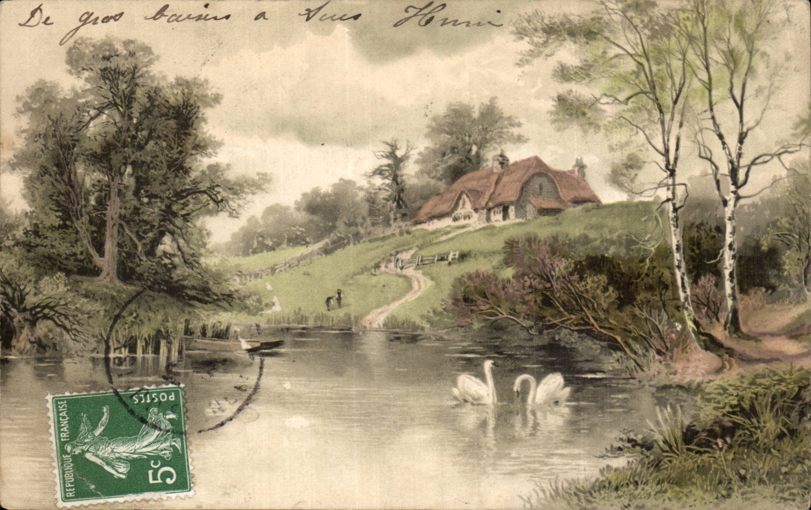 CPA Paysage bucolique Cygne Swan
