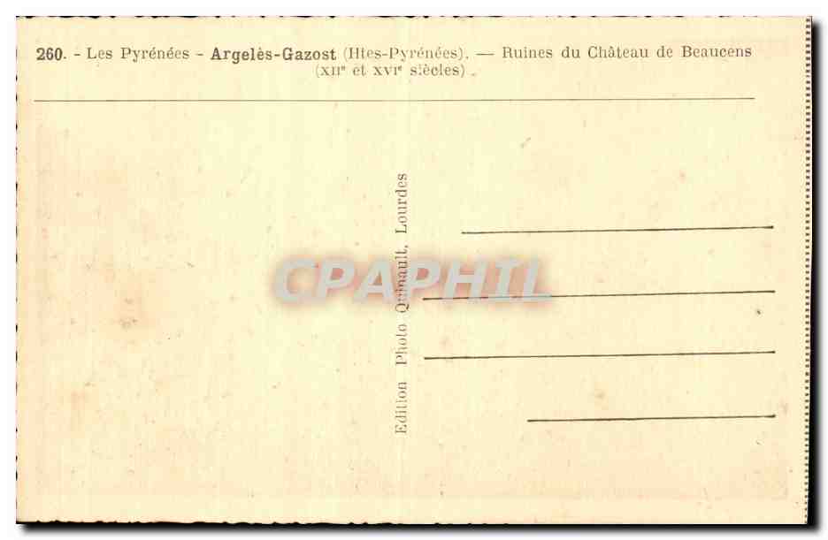 Ruines du Château de Beaucaens — Argelès-Gazost (Htes-Pyrénées) — Édition Quinauill, Lourdes — Reverso