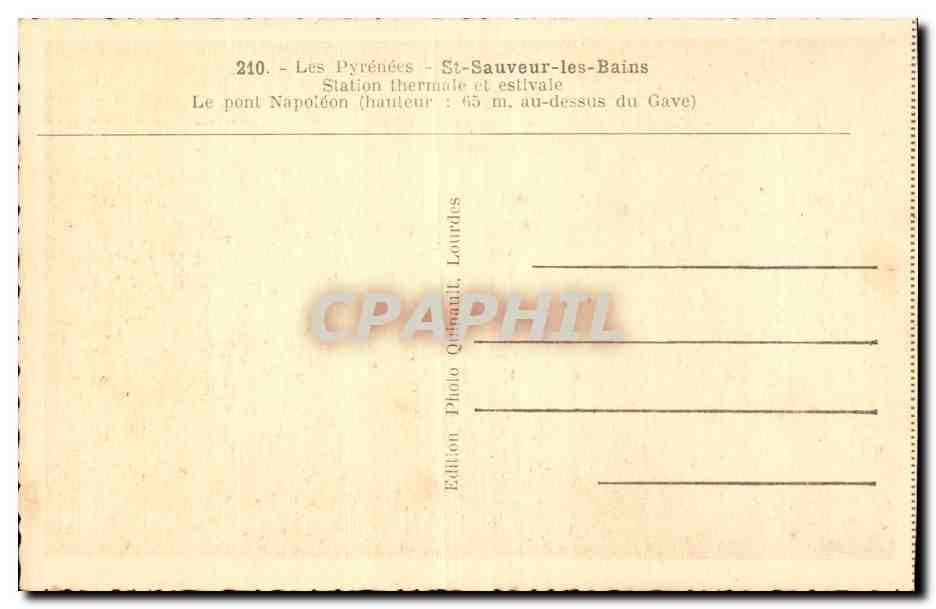 Pyrenees CPA St SAuveur les Bains Pont Napoleon au dessus du Gave — Verso