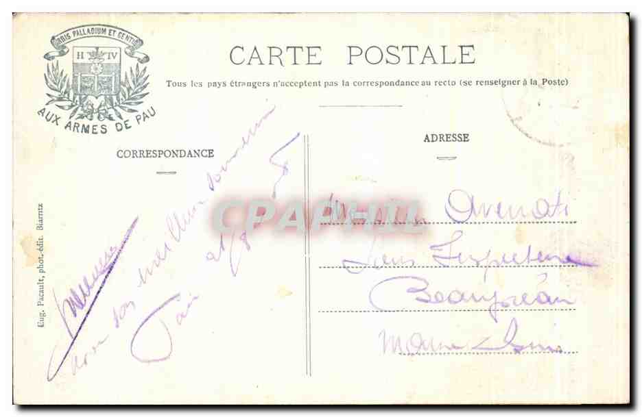 Pau CPA Le chateau Henri IV Entree principale — Verso