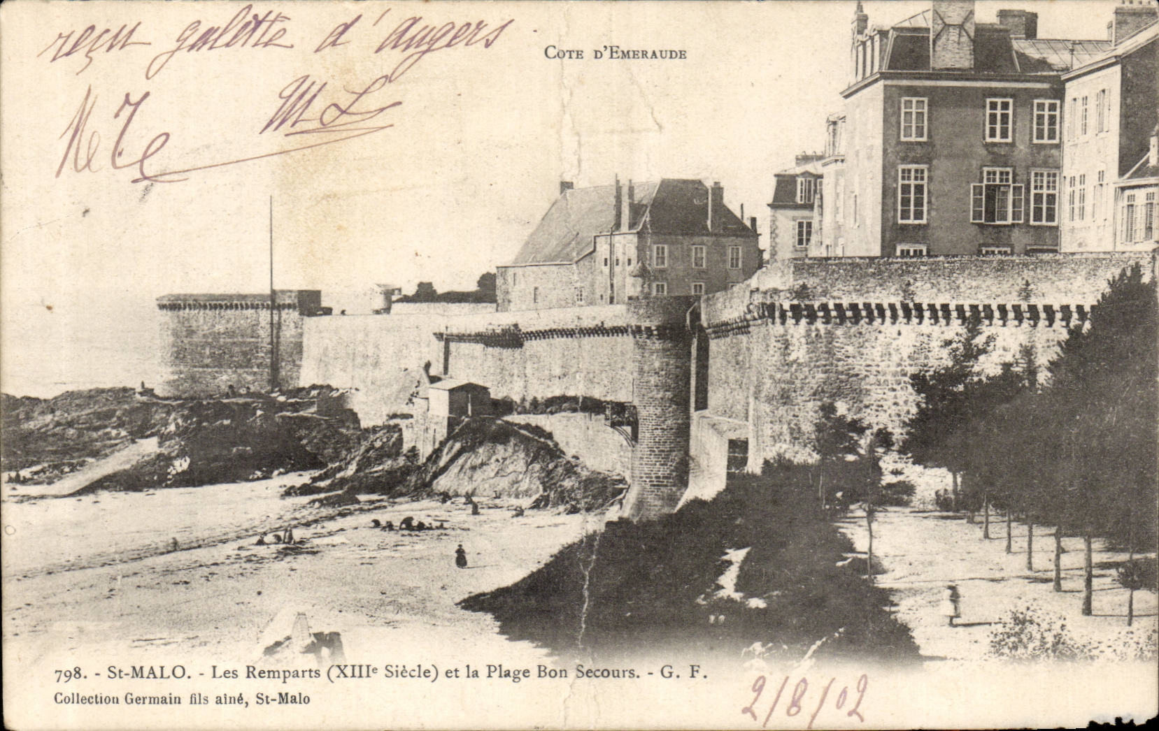 St-Malo - Les Remparts (XIIIe Siècle) et la Plage Bon Secours — G. F. n°798