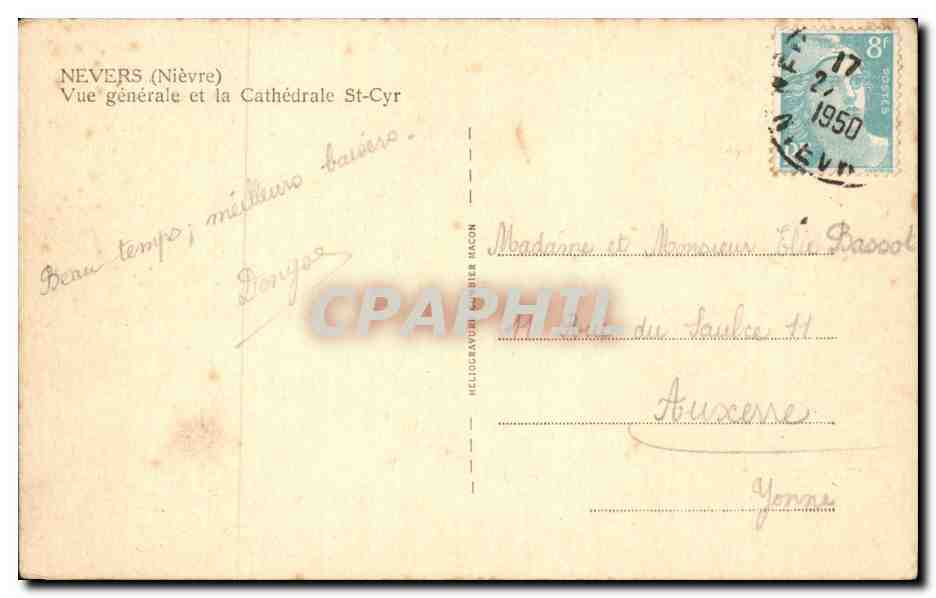 Nevers (Nièvre) — Vue générale et la Cathédrale St-Cyr — éditeur Héloïse Haccon — Rückseite