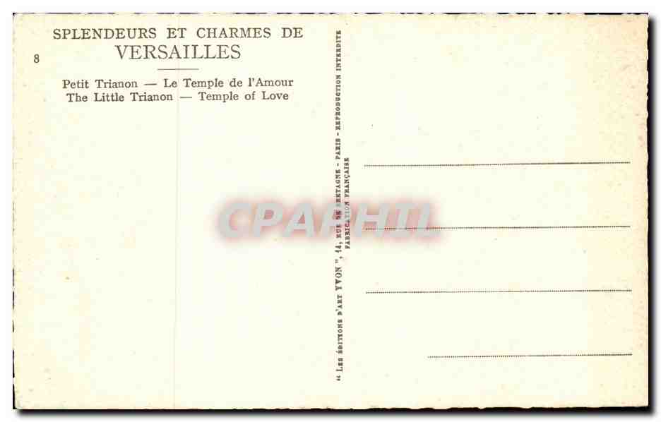 Petit Trianon — Le Temple de l'Amour — Éditions d'Art Yvon — Back