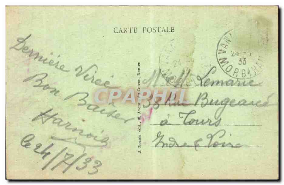 Fort Navalo (Morbihan) — Le grand vapeur qui assure le service du Golfe du Morbihan — J. Nozais, éditeur, Nantes — Rückseite