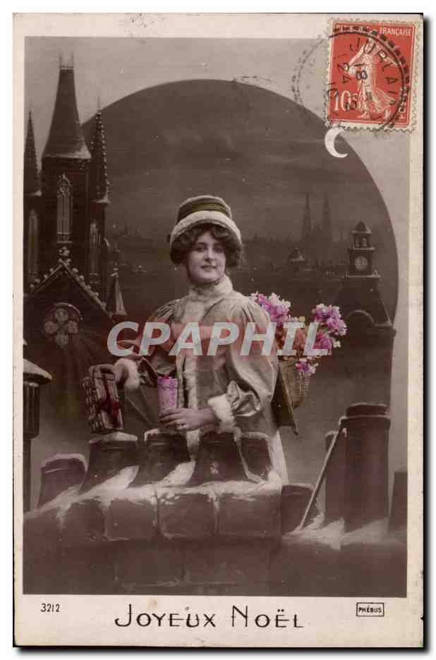 Femme en tenue d'hiver avec bouquet — Joyeux Noël — Phébus n°3212