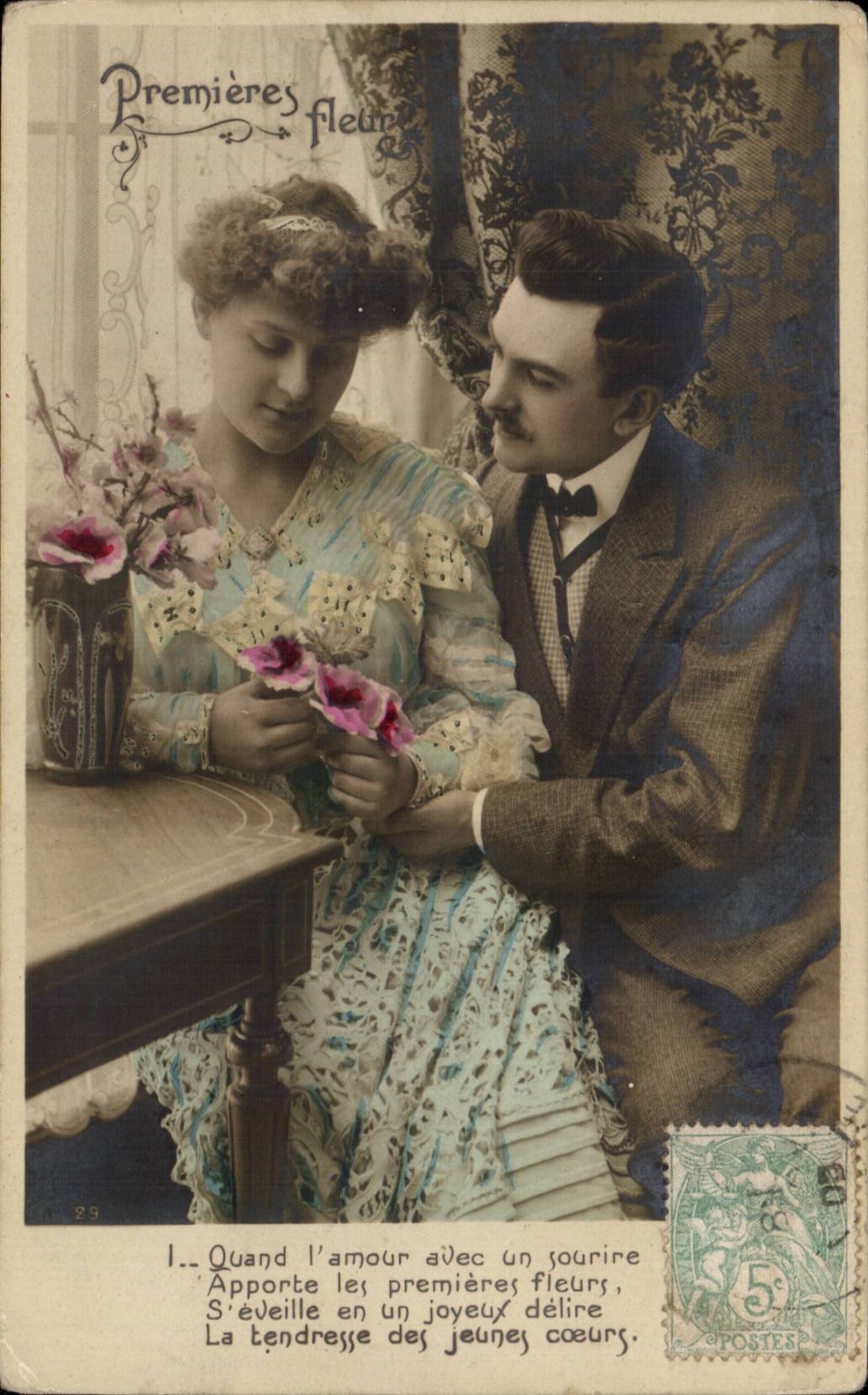 Junge Liebende mit Blumen — Erste Blumen — Verlag unbekannt, Nr. 29
